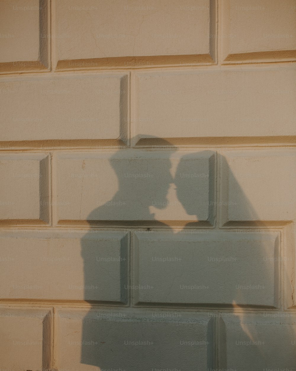 a shadow of a person on a brick wall