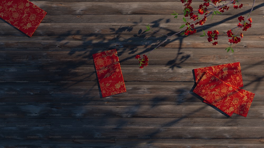 an overhead view of a red umbrella and a tree