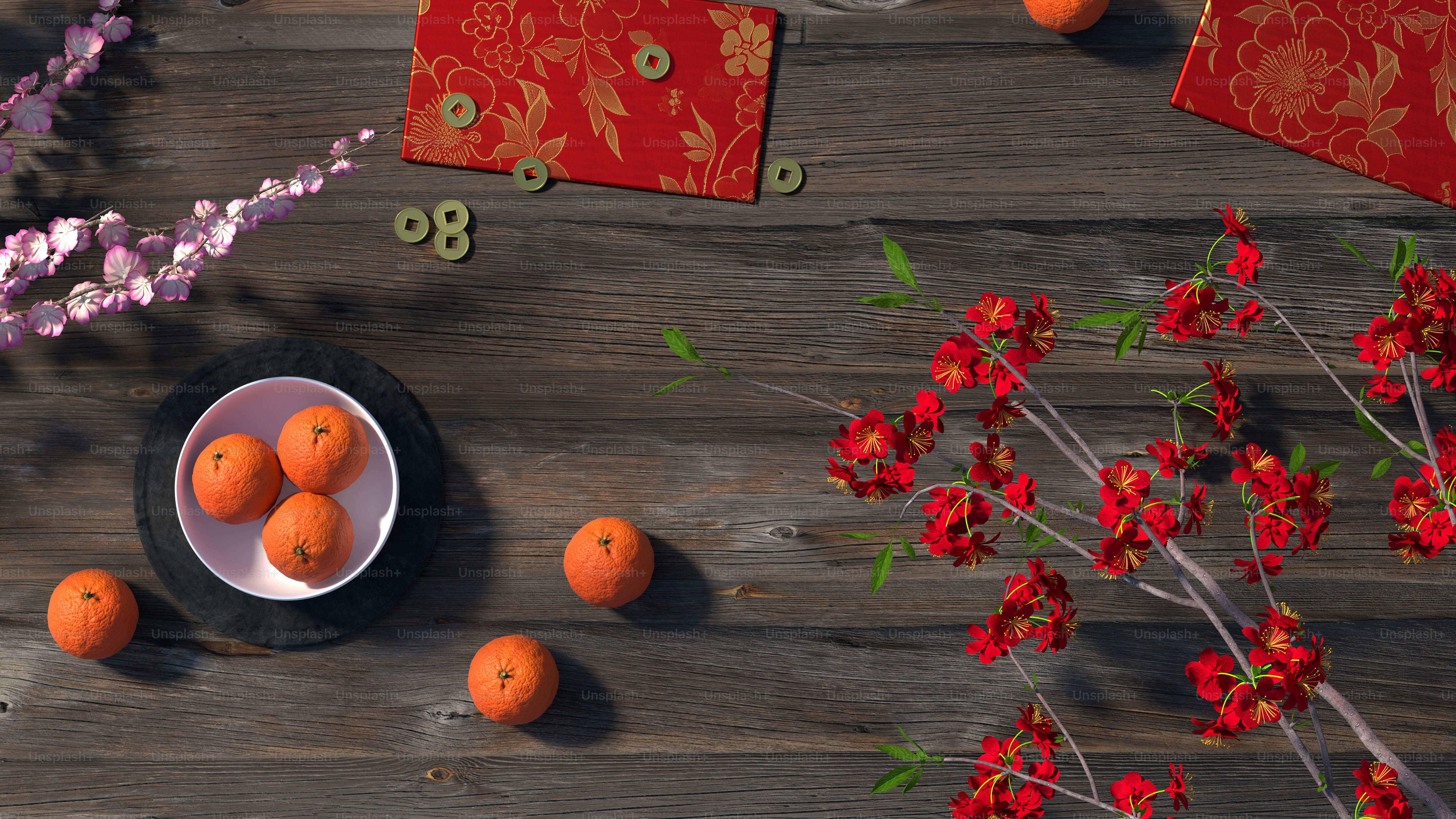 木のテーブルの上のオレンジのボウル