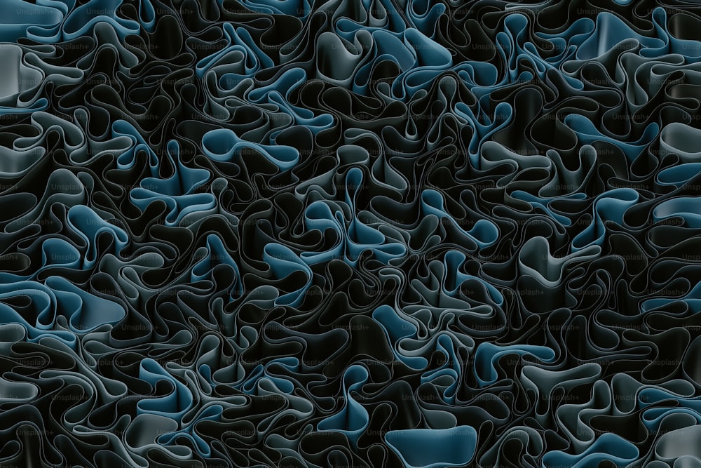 a black and blue abstract background with wavy shapes