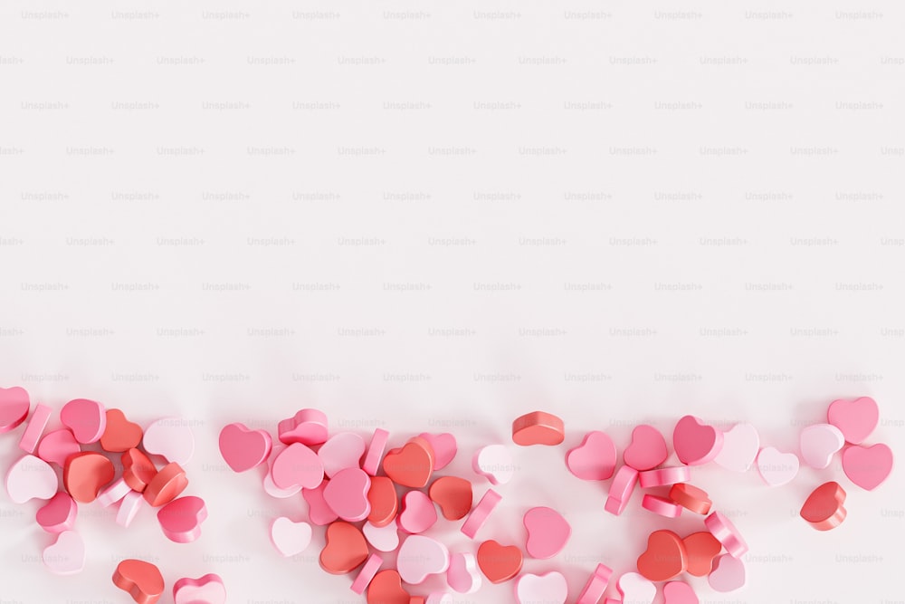 pink and red hearts on a white background