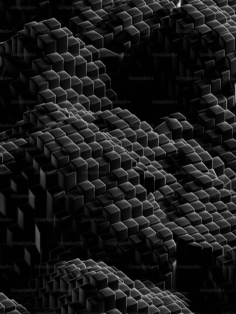 a black and white photo of a bunch of cubes