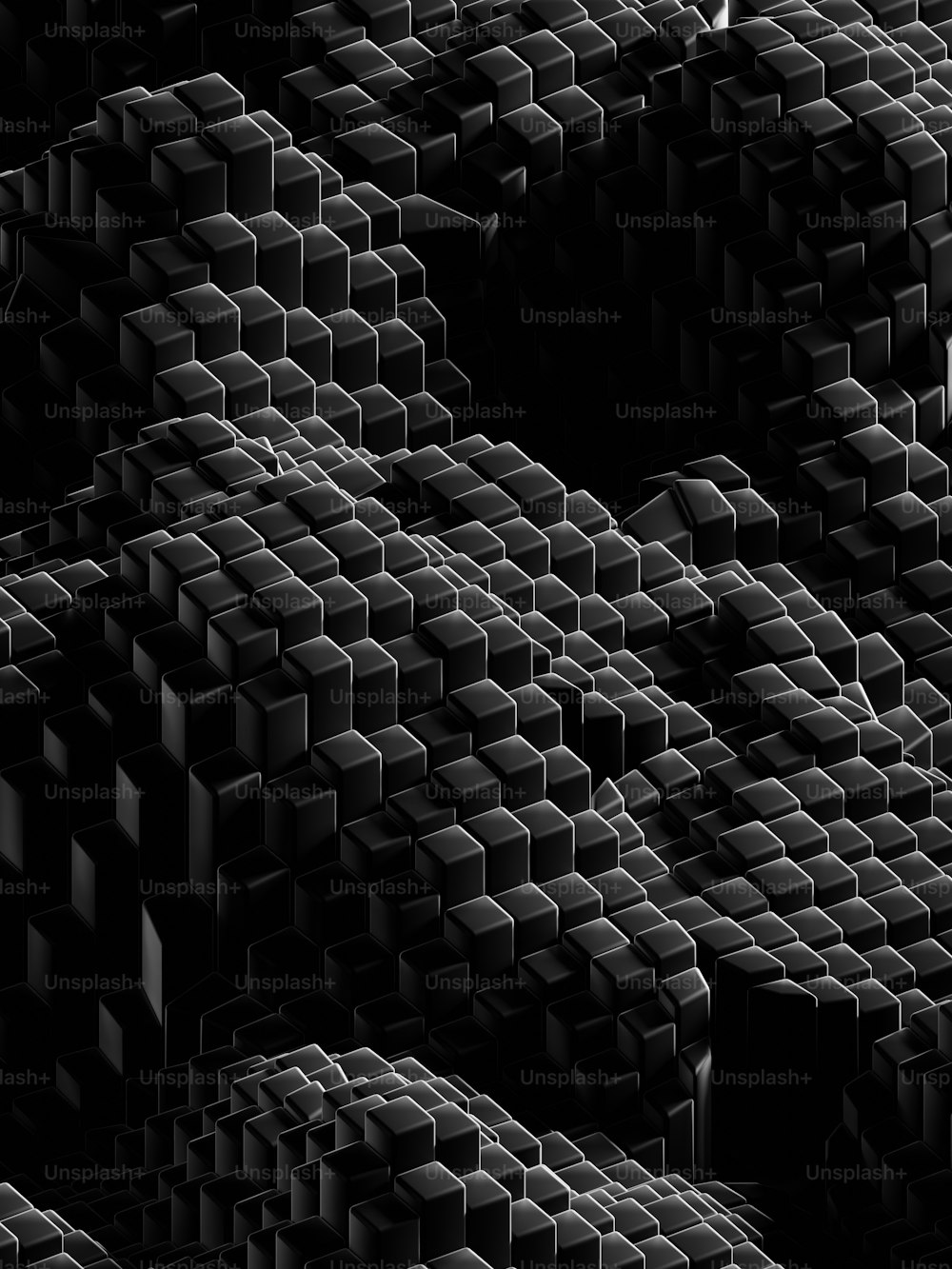 a black and white photo of a bunch of cubes