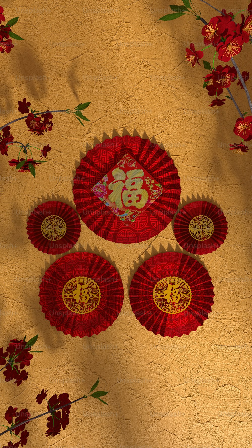 un groupe de parasols rouges assis sur une table