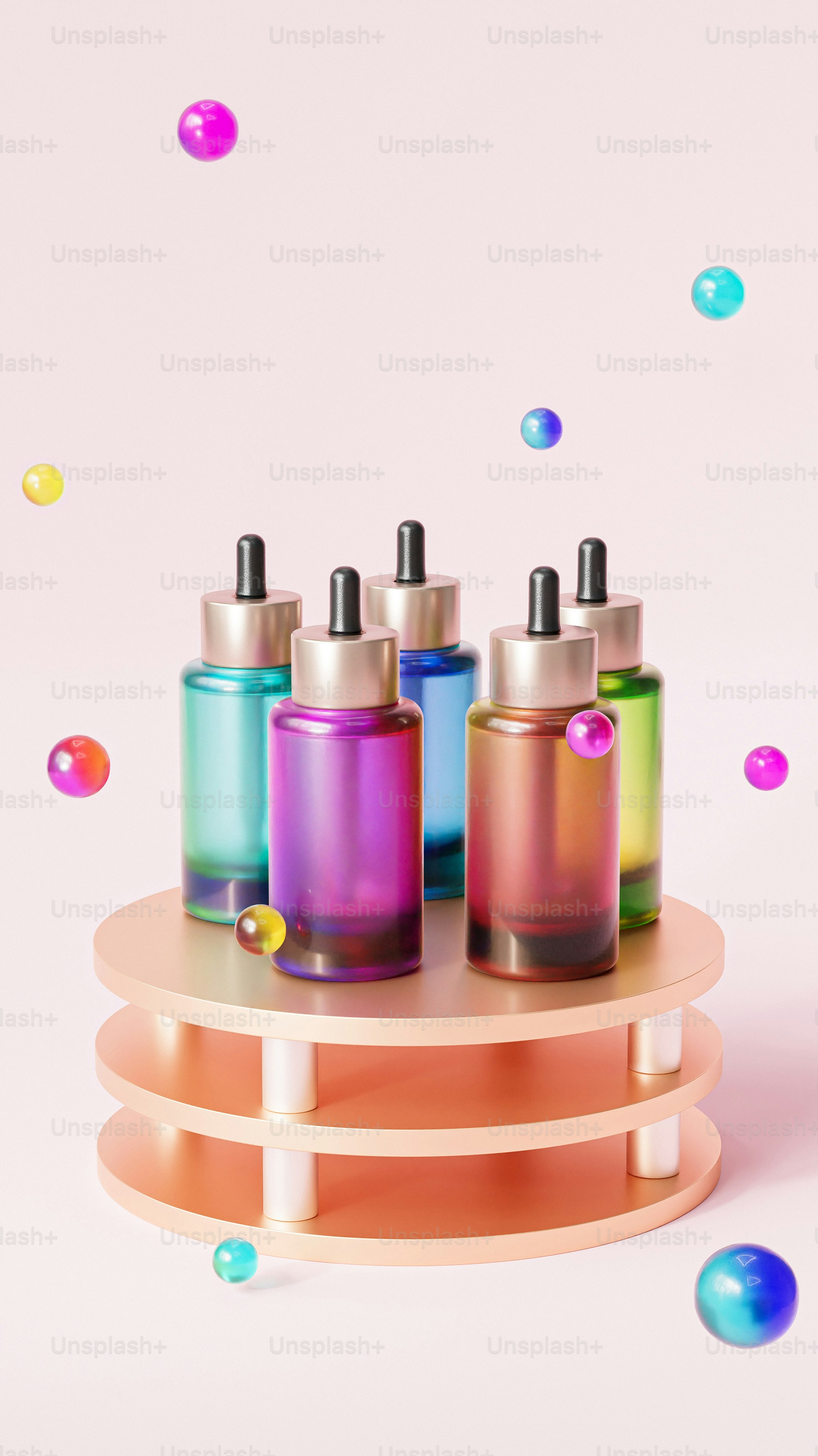 A group of bottles sitting on top of a table photo – Cosmetics Image on ...