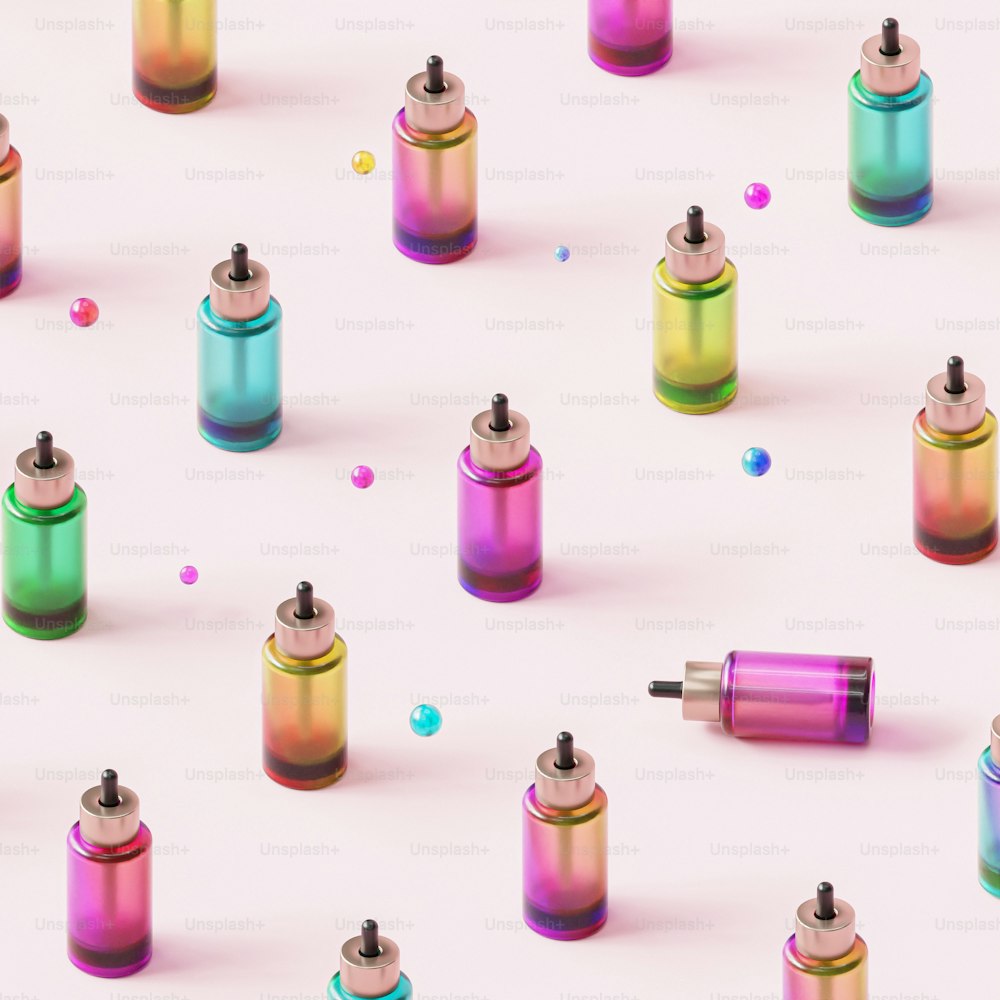 a multicolored pattern of lighters on a white background