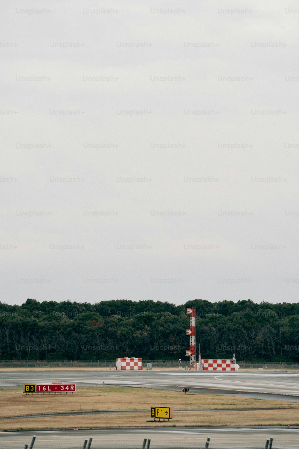 a large jetliner flying over a runway next to a forest