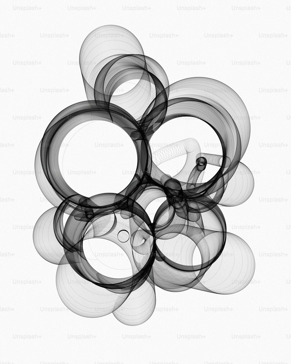 Ein Schwarz-Weiß-Foto von einem Haufen Kreise