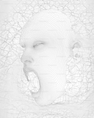 a drawing of a person's head with a wire mesh covering it