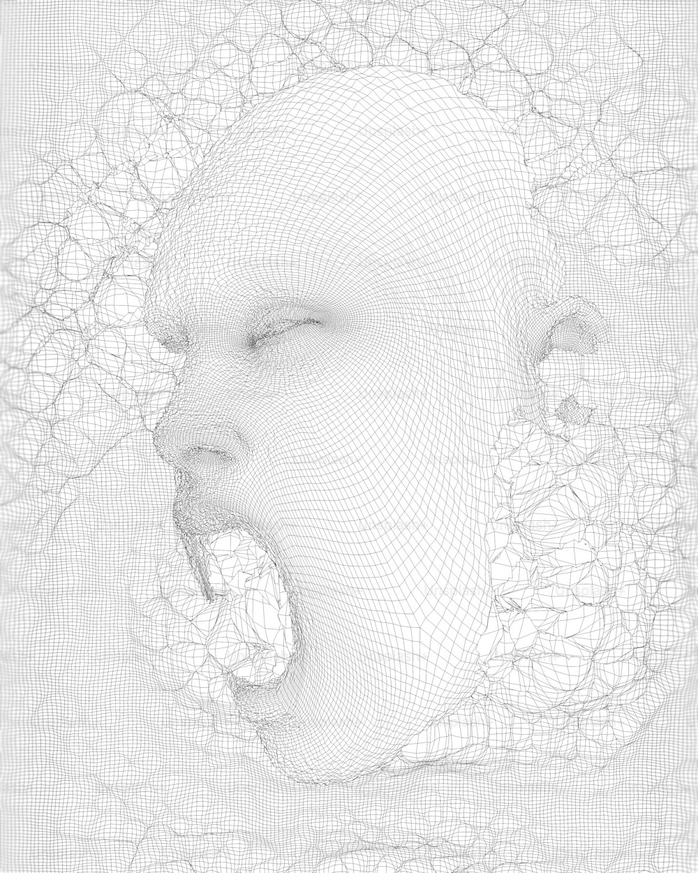 a drawing of a person's head with a wire mesh covering it