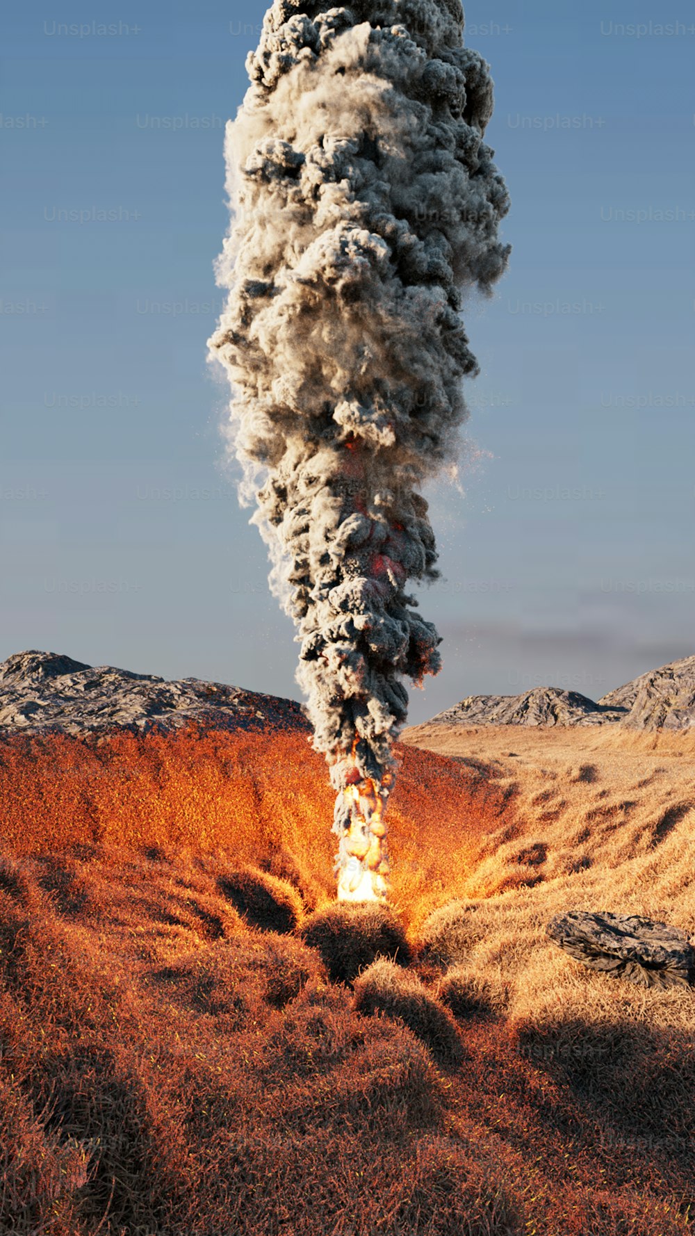 a large plume of smoke coming out of the ground
