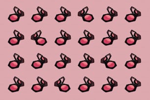 a pink background with a lot of black and pink objects