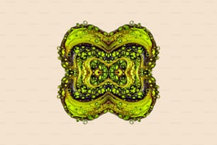 Una imagen generada por computadora de una flor verde y amarilla