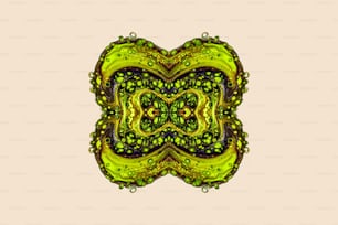 a computer generated image of a green and yellow flower