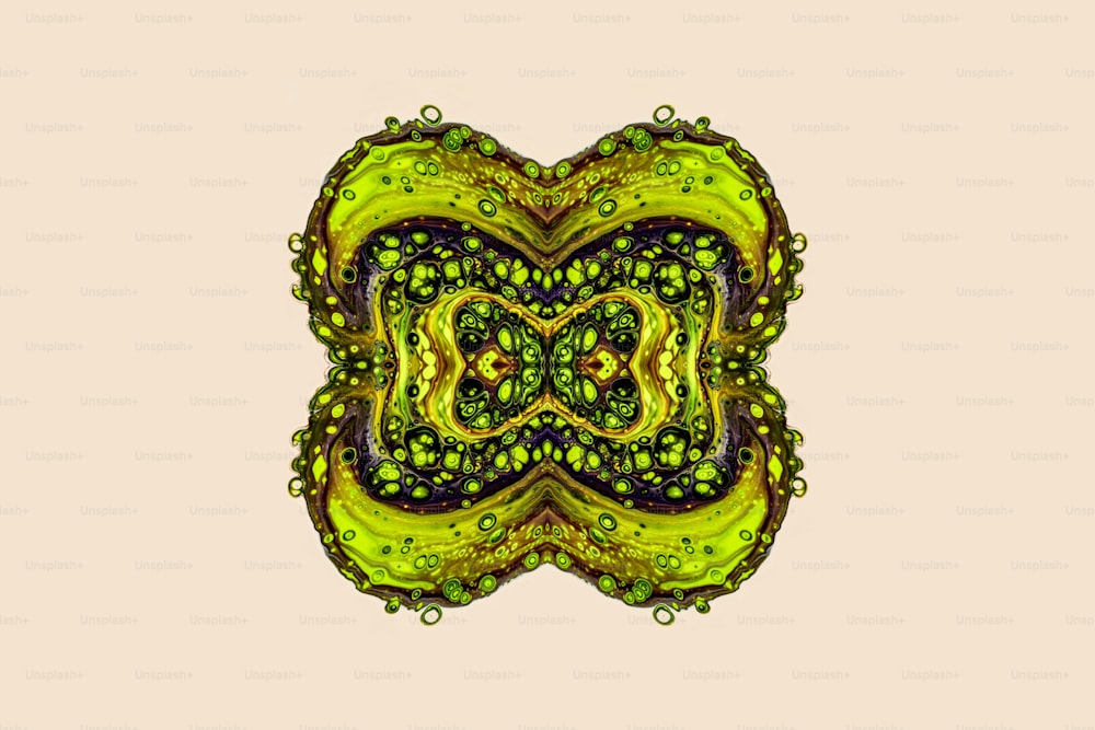 Una imagen generada por computadora de una flor verde y amarilla