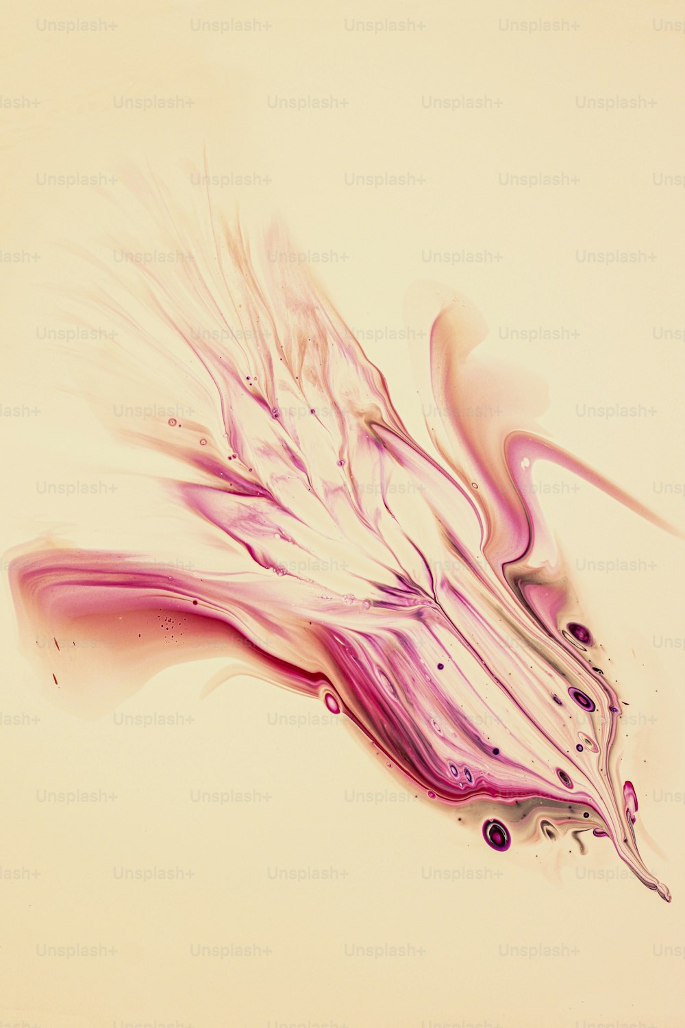 a painting of pink and white paint on a white background