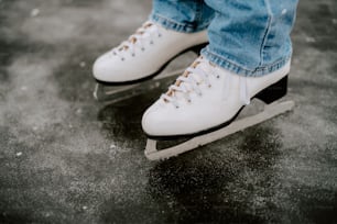 a close up of a person on a skate