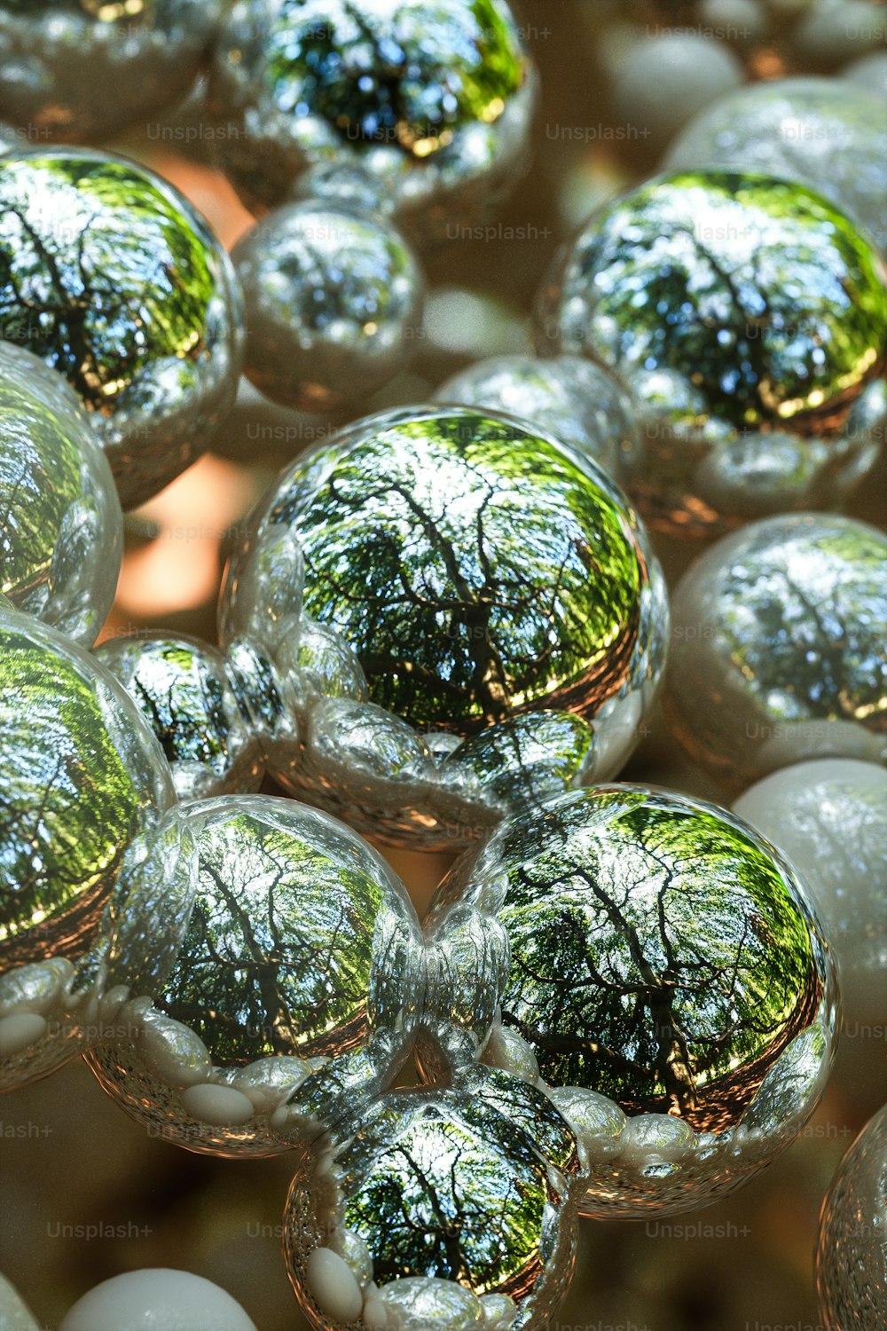 a close up of a bunch of glass balls