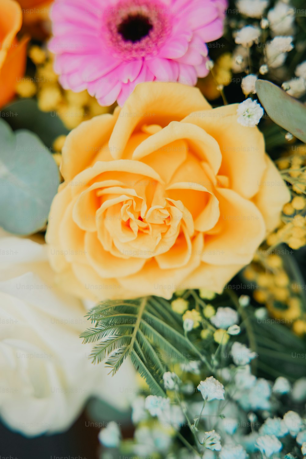 a close up of a bouquet of flowers