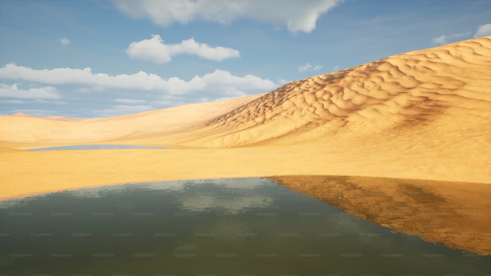 a body of water surrounded by sand dunes