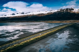 a large body of water surrounded by mountains