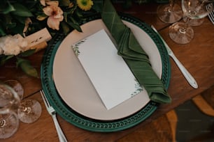 a close up of a plate with a napkin on it