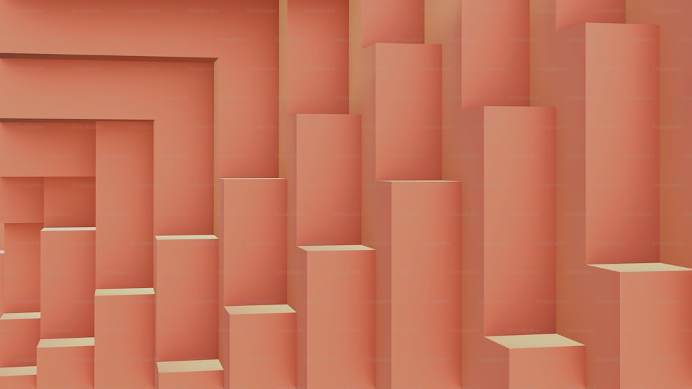 Una imagen en 3D de una habitación llena de paredes rosadas