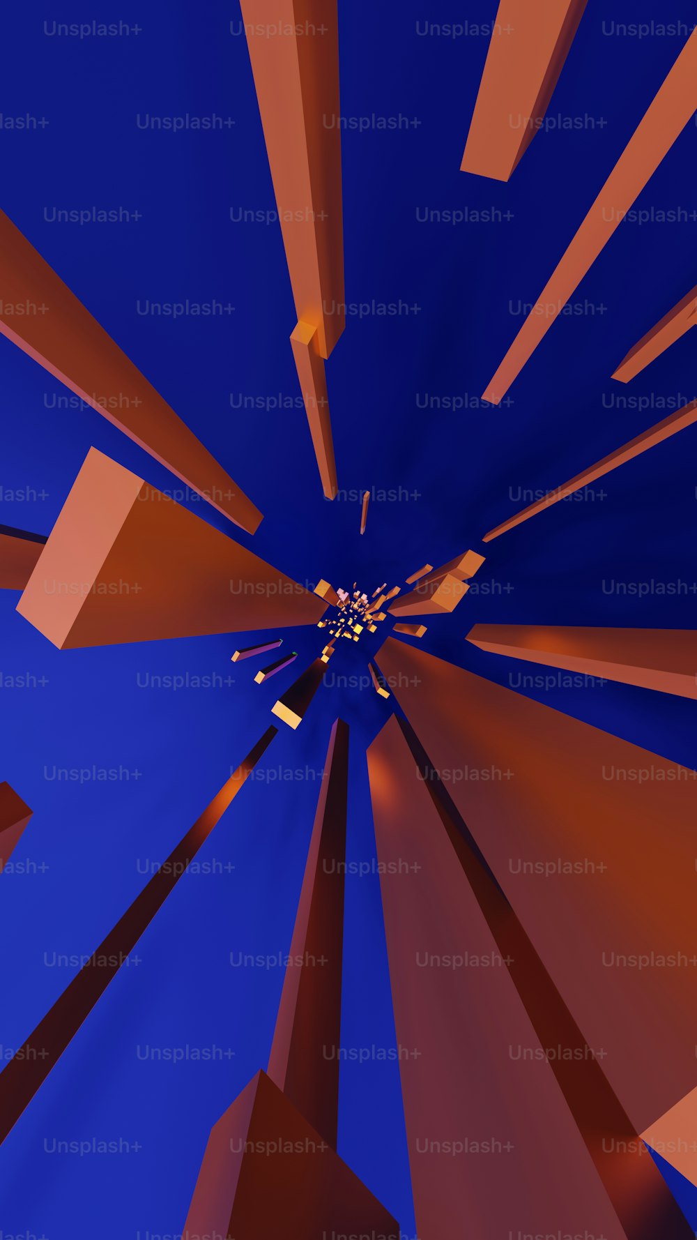 a computer generated image of a blue and orange object
