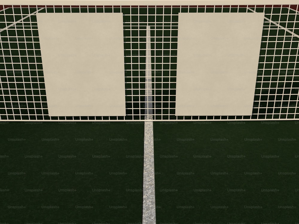 a tennis court with two tennis rackets on it