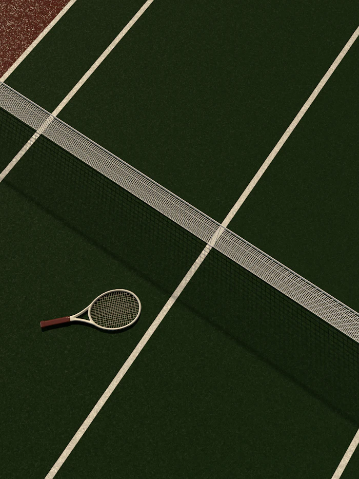 Tennis racket and ball on court