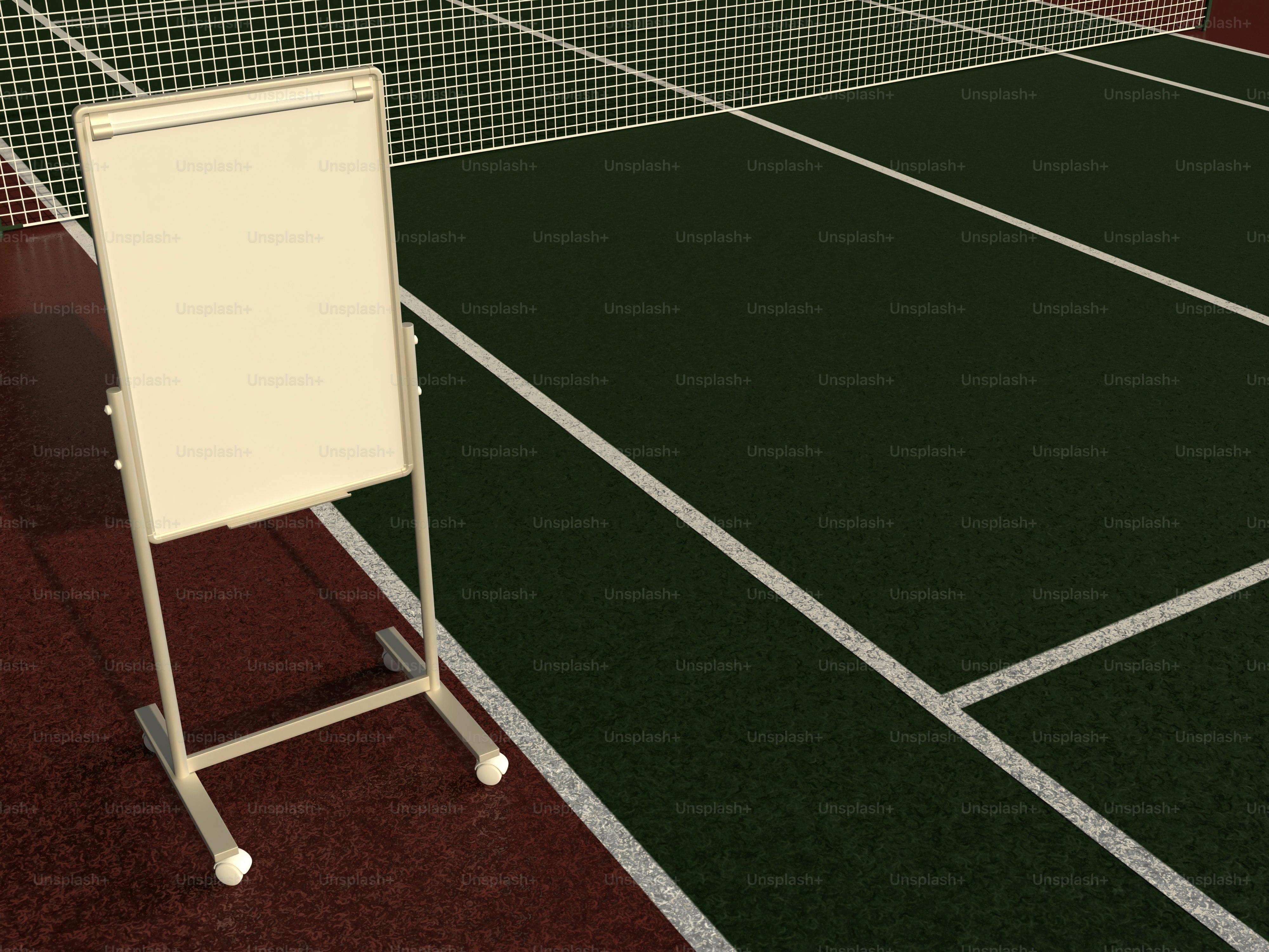 un court de tennis avec un tableau blanc dessus
