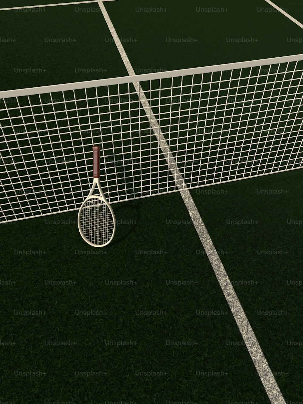 a tennis court with a net and a tennis ball