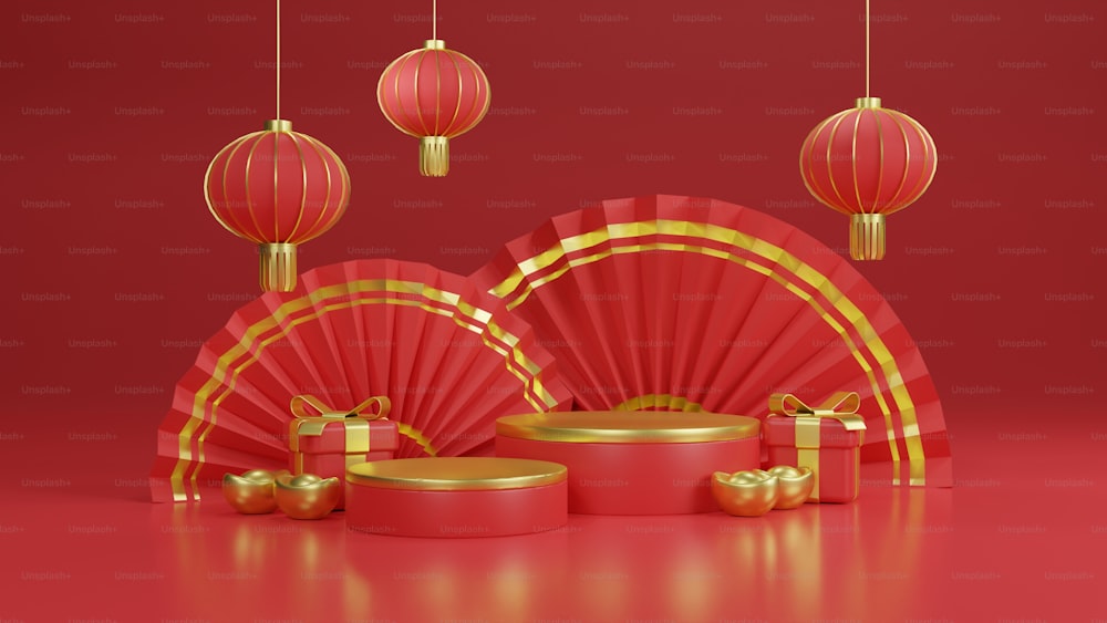 Un contexte du Nouvel An chinois rouge et or