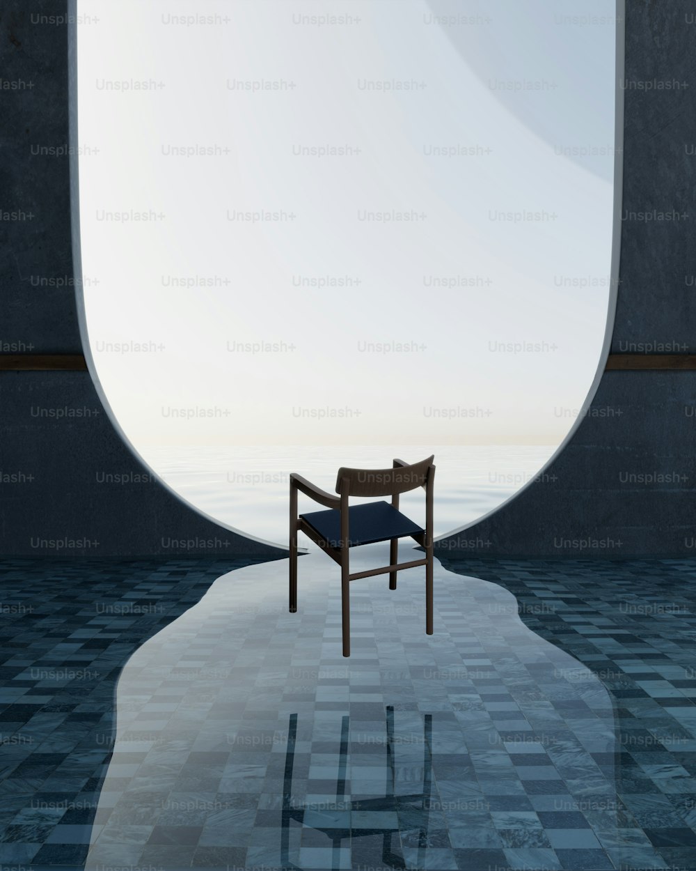 Una silla sentada en medio de una habitación