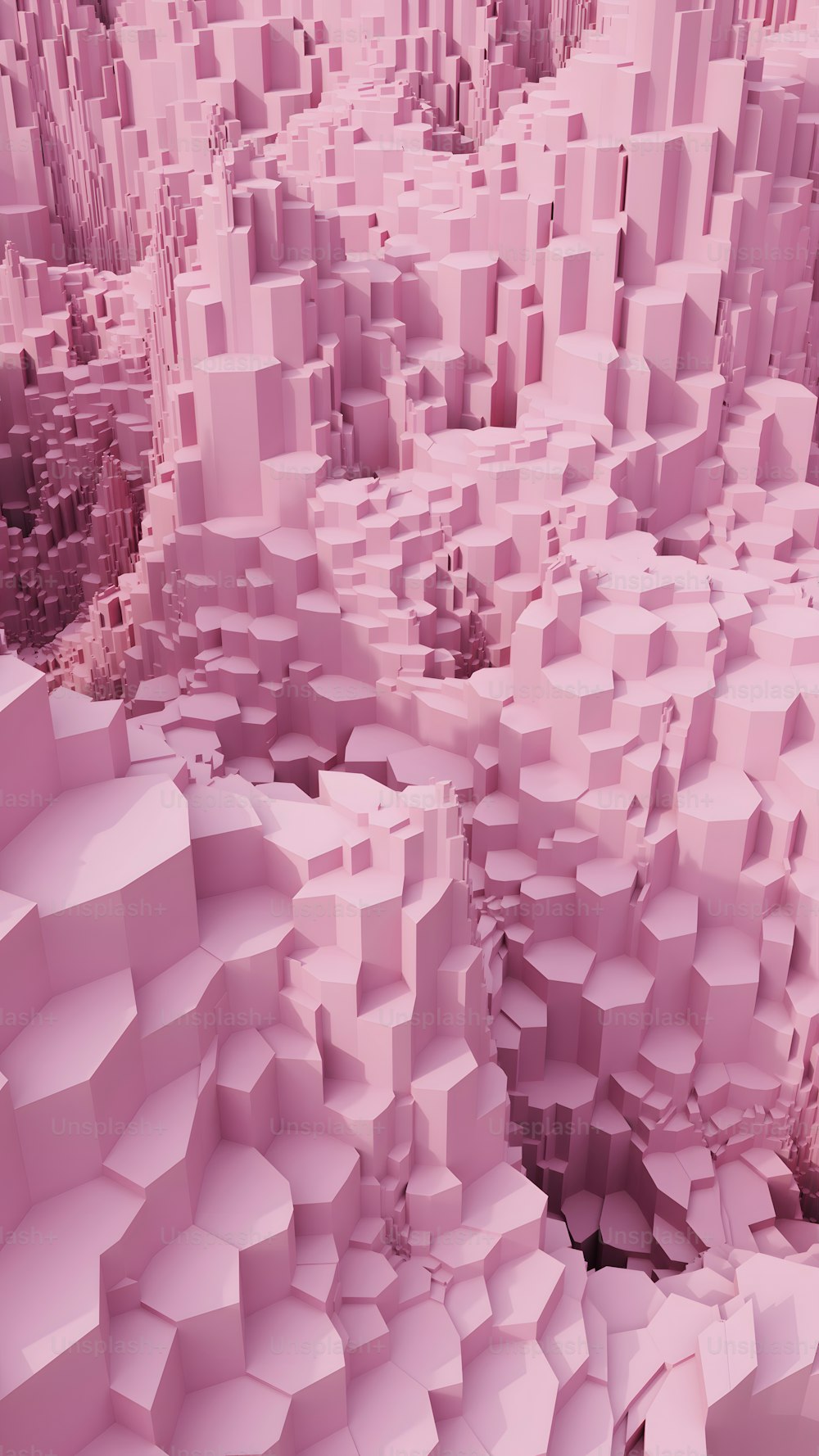 a very large group of pink cubes in the air