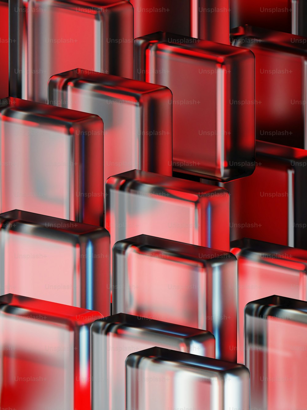 a bunch of red cubes that are stacked together