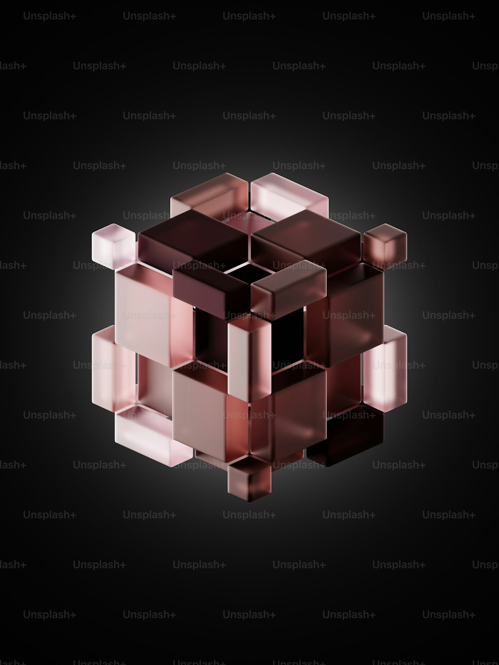 a black background with a pink cube on it