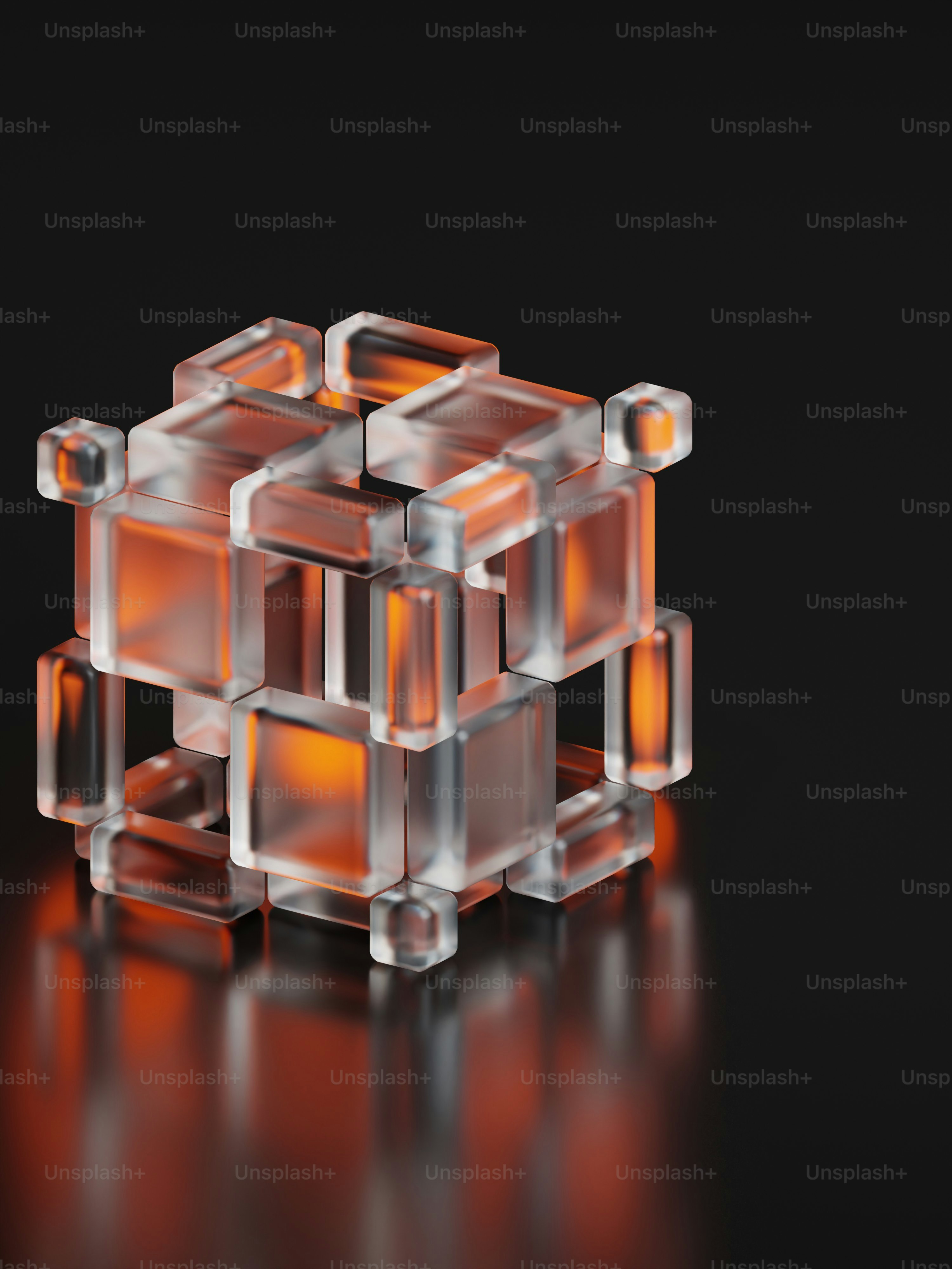 a close up of a cube on a black surface