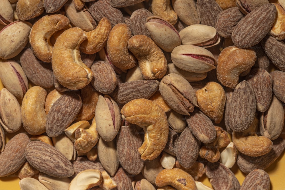 a pile of nuts sitting on top of a table