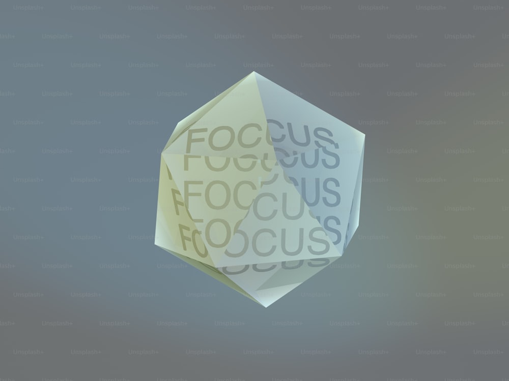 a white cube with the words focus on it