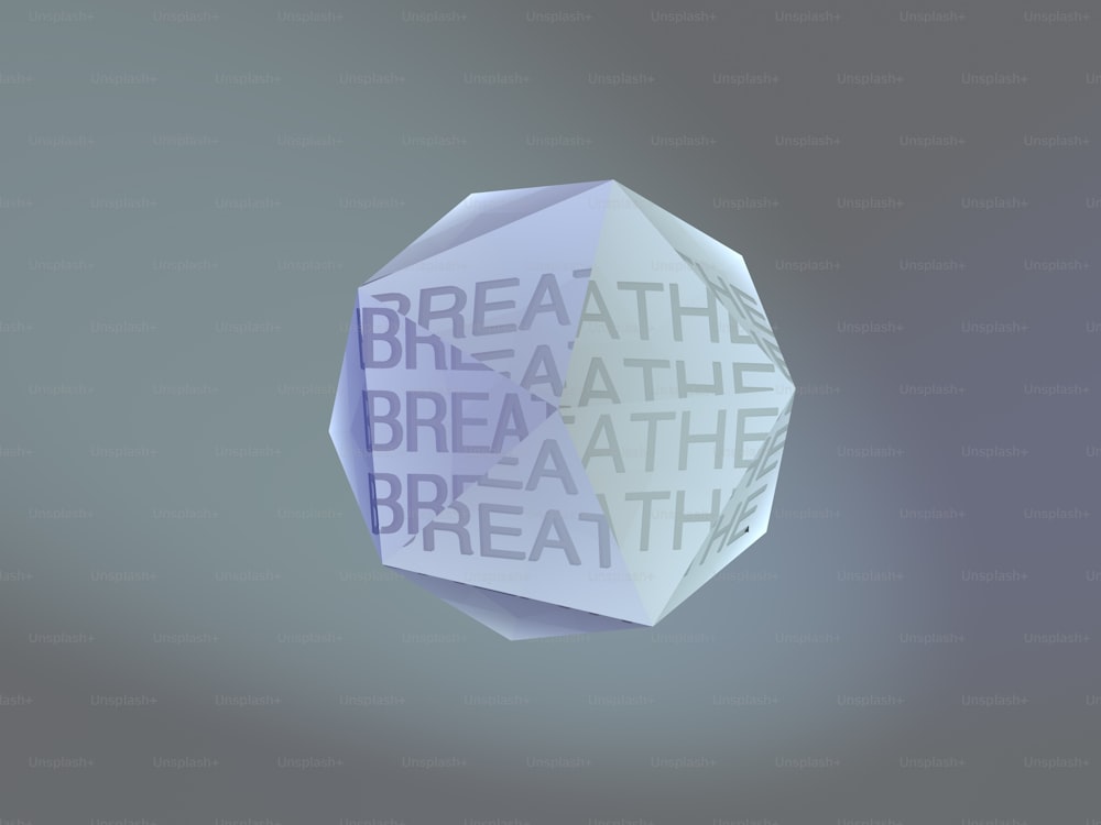 숨을 쉬다라는 단어가 있는 흰색 큐브의 3D 렌더링