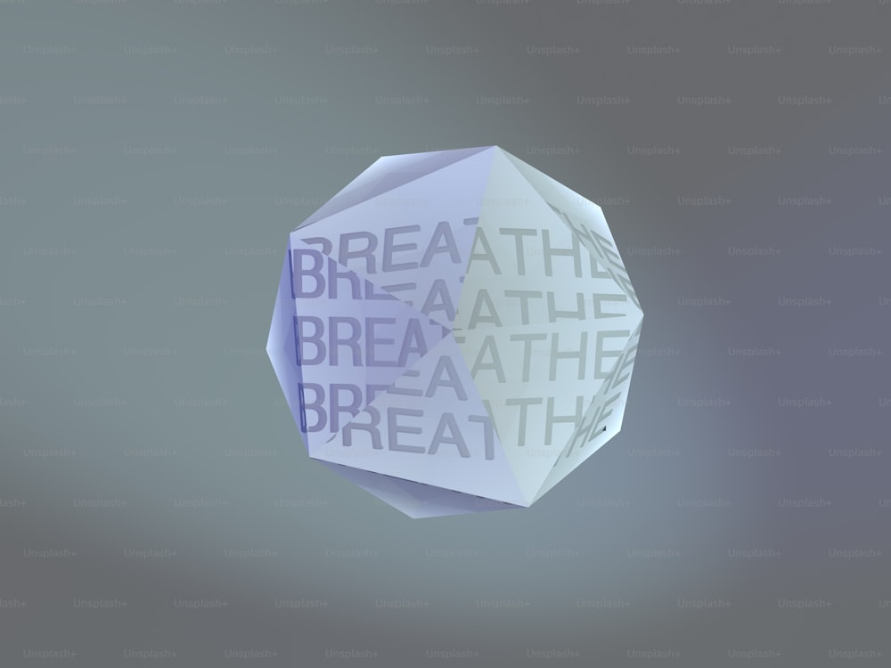Una representación 3D de un cubo blanco con las palabras breathe at the breath on it