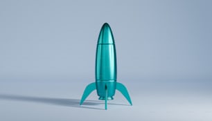 Un vaisseau fusée bleu assis sur une table