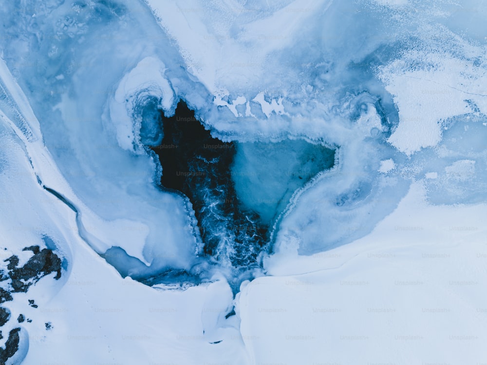 an aerial view of ice and water from above
