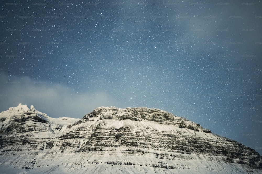 a mountain covered in snow under a blue sky