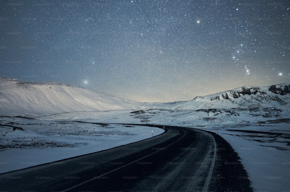 a road in the middle of a snowy landscape