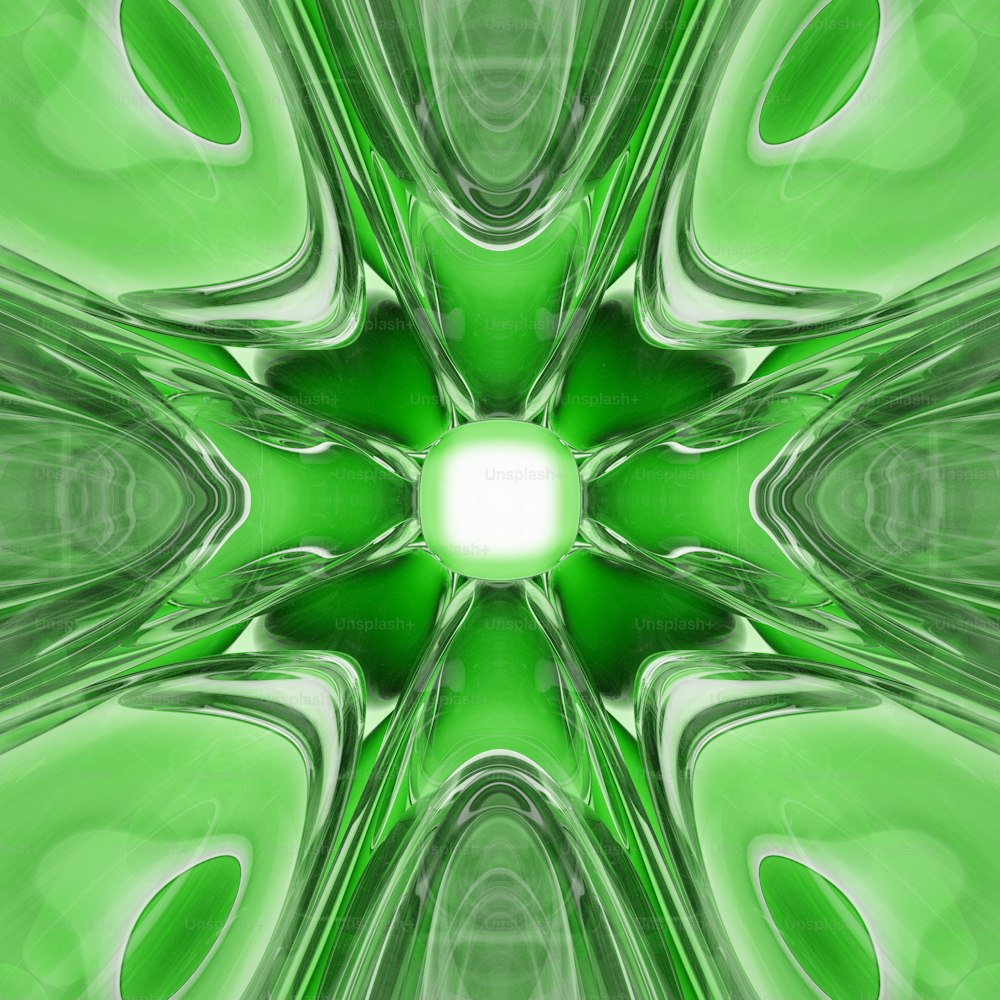 a green and white abstract design with a white center