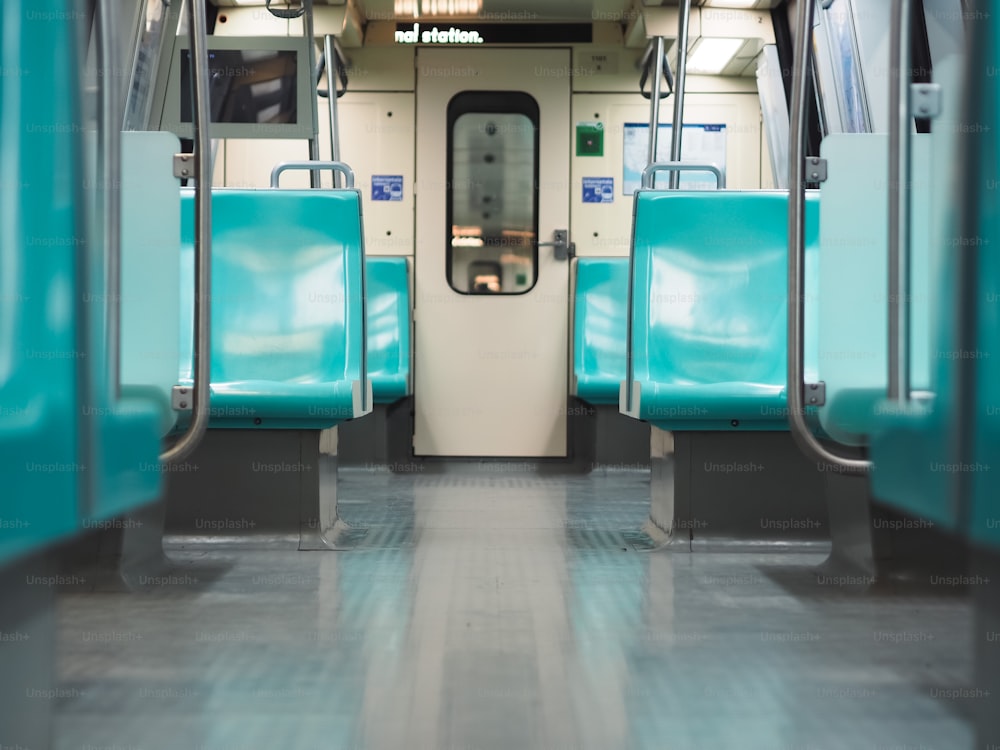 a view of the inside of a subway car