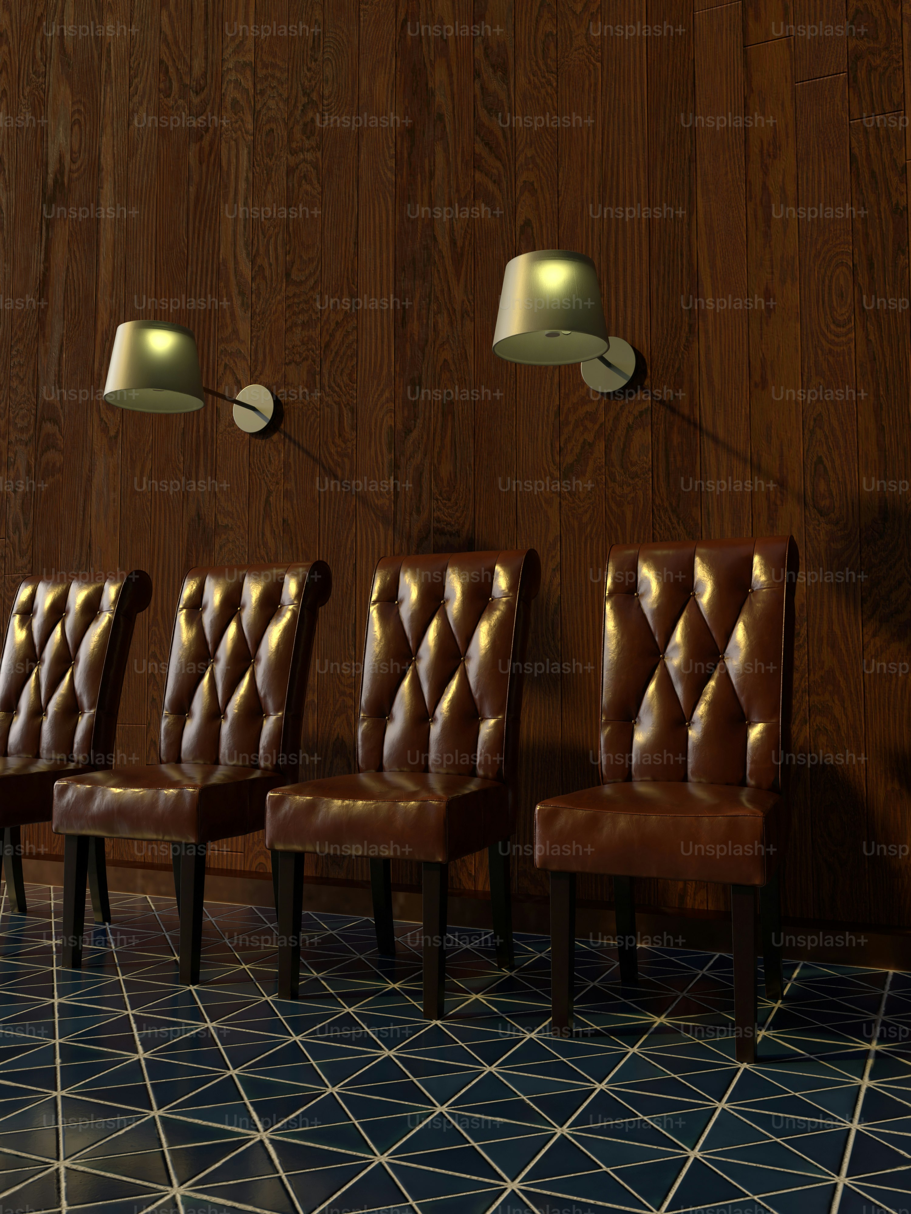A row of brown chairs sitting next to each other photo – Interior ...