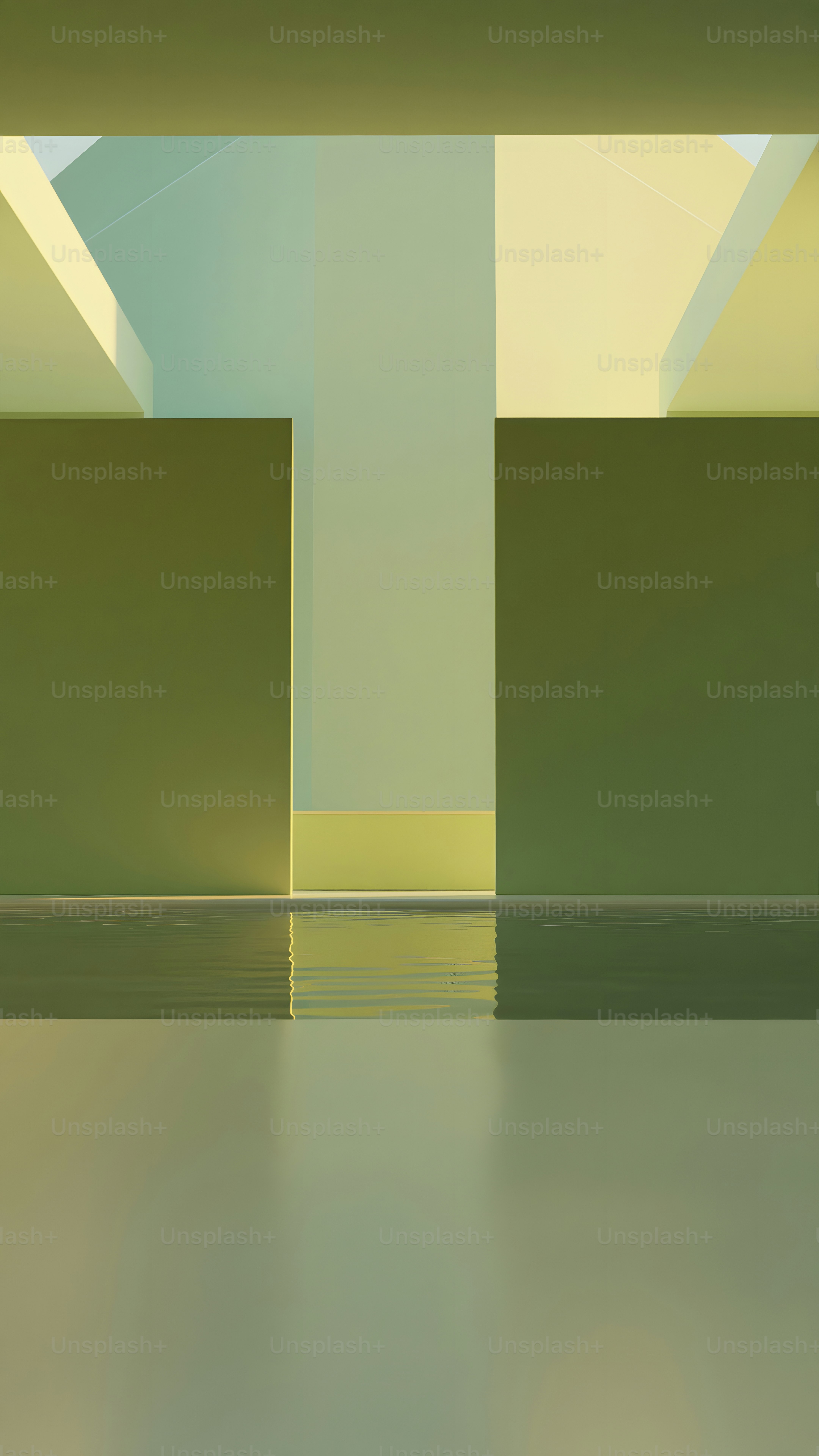 ein leerer Raum mit einer grünen und gelben Wand